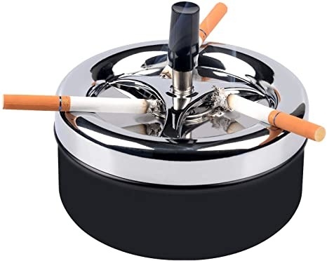 Round Push Down Smokeless Cigarette Ashtray with Spinning Tray
