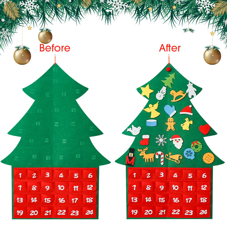 DIY Felt Christmas Tree Advent Calendar Decorations With Pockets Kids Gifts 24 Ornaments