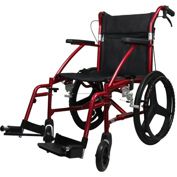 W485 19" lightweight folding detachable manual aluminum transport chair with swing away footrest